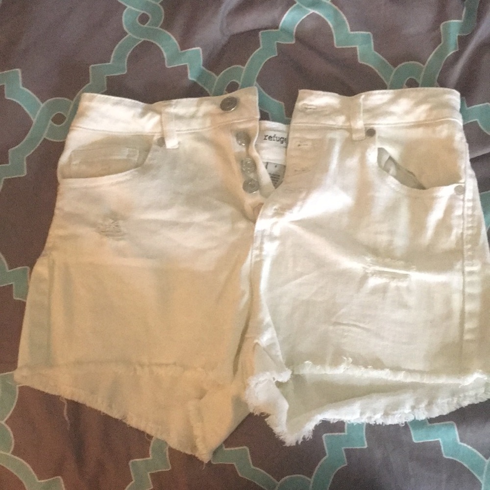 High waisted White jean shorts